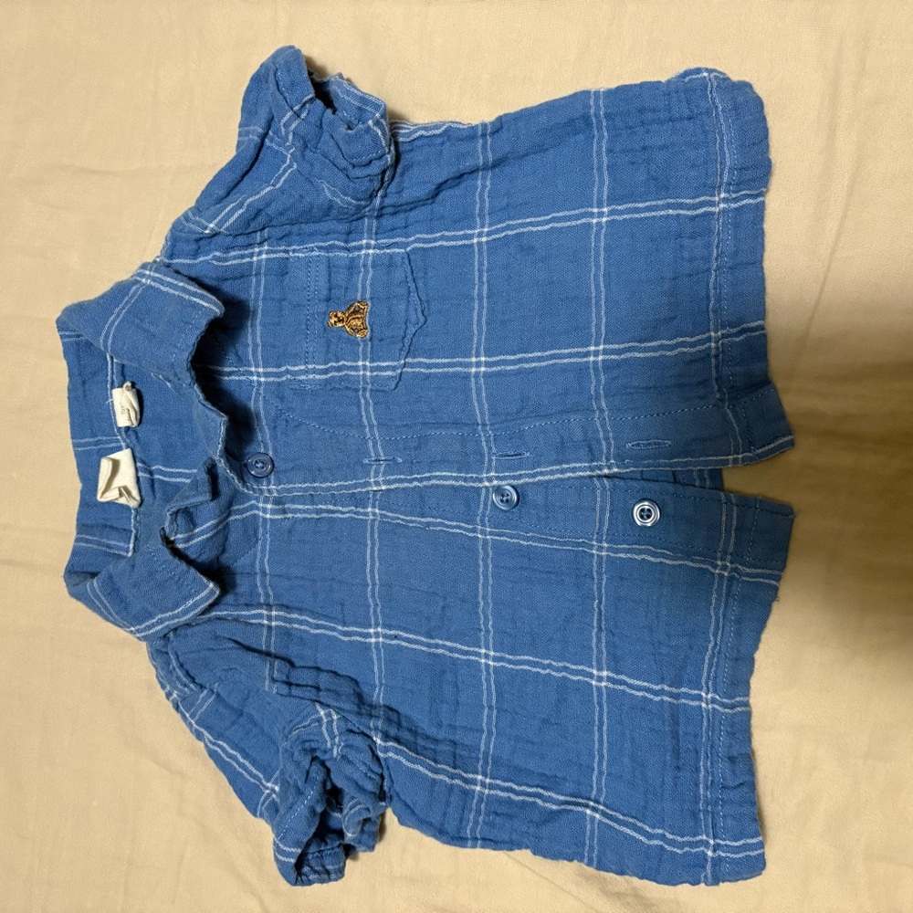 GAP Blue Plaid Kids Button Down Shirt